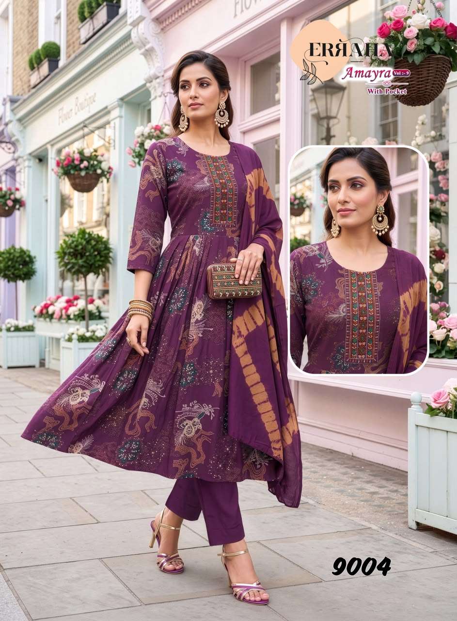 ERRAHA AMAYRA VOL 9 FOIL PRINT UMBRELLA CUT CATALOGUE ANARKALI SUIT PARTYWEAR SHOP 